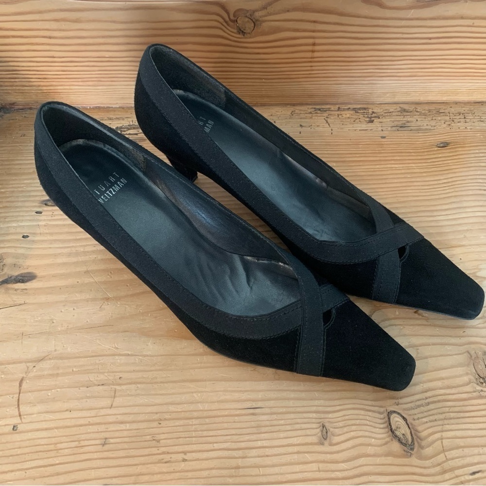 Stuart Weitzmen suede black kitten heels